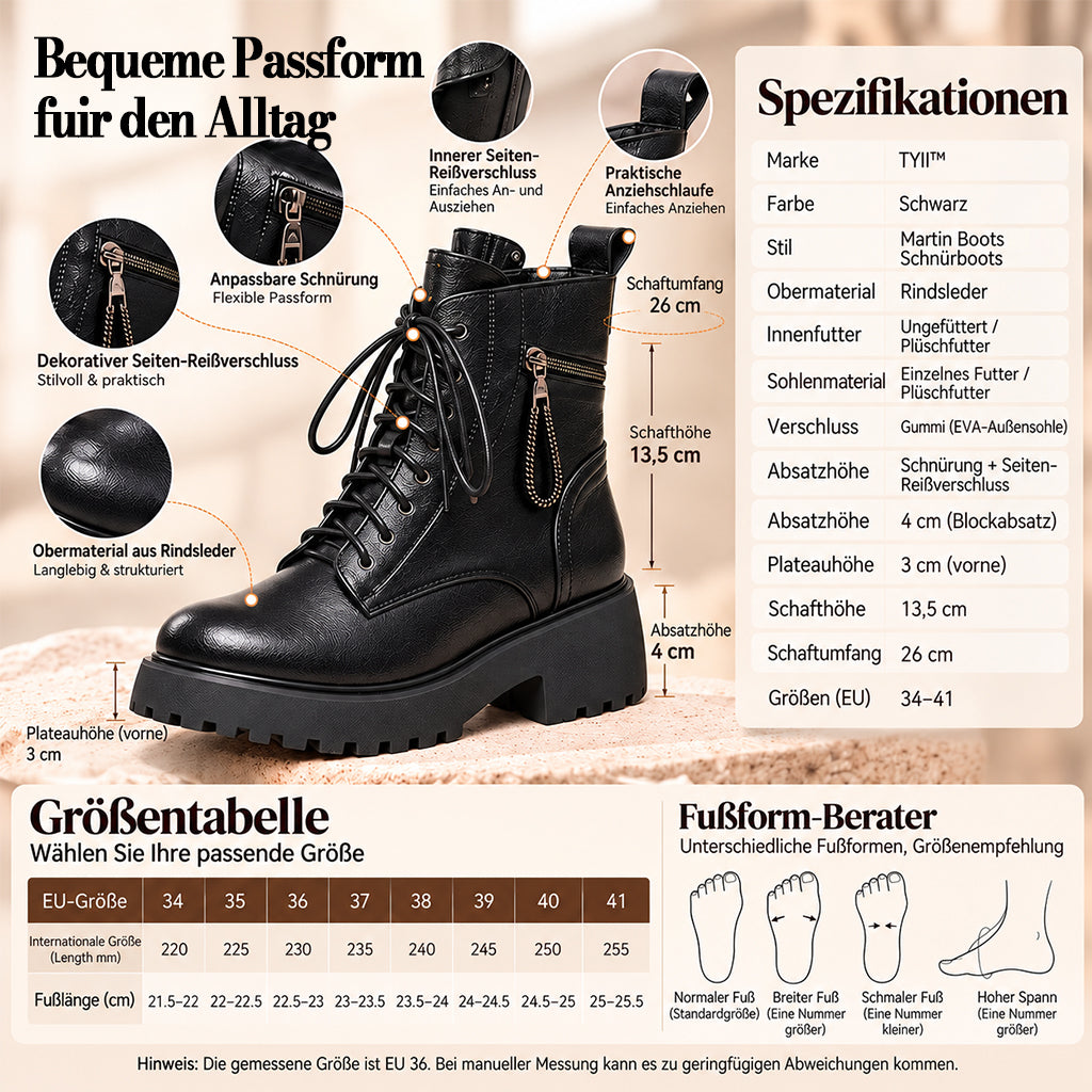 Damen Winterstiefeletten mit Warmfutter – Schnürboots mit Reißverschluss und Blockabsatz