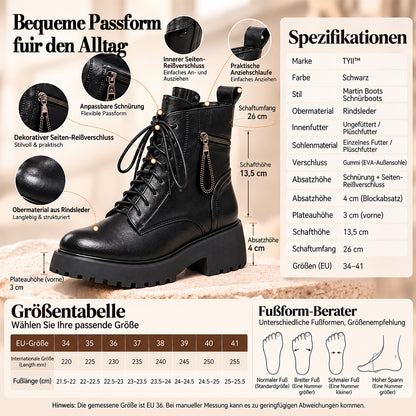 Damen Winterstiefeletten mit Warmfutter – Schnürboots mit Reißverschluss und Blockabsatz