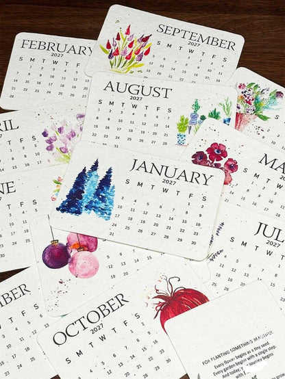 2027 Botanischer Tischkalender mit handgemalten Motiven – Nachhaltige Zero-Waste-Edition