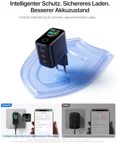 TYII™ 100W GaN USB-C Ladegerät mit Digitalanzeige – 3-Port Schnellladegerät mit intelligenter Leistungsverteilung