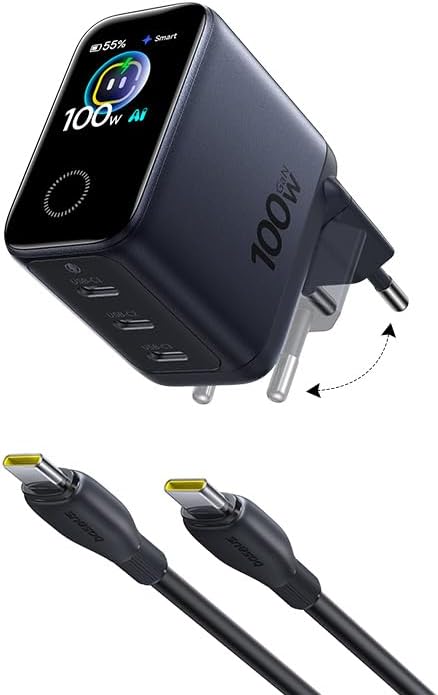 TYII™ 100W GaN USB-C Ladegerät mit Digitalanzeige – 3-Port Schnellladegerät mit intelligenter Leistungsverteilung