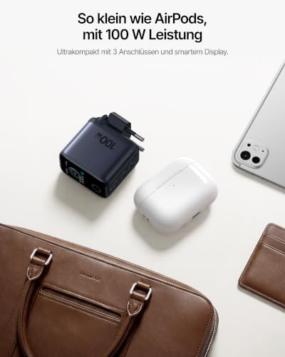 TYII™ 100W GaN USB-C Ladegerät mit Digitalanzeige – 3-Port Schnellladegerät mit intelligenter Leistungsverteilung