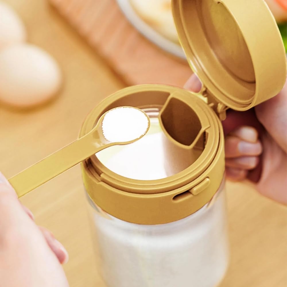 Multifunktionale Gewürzbox mit Dosierfunktion – Gewürzbehälter mit Löffeln für Salz, Zucker, Pfeffer & Gewürze