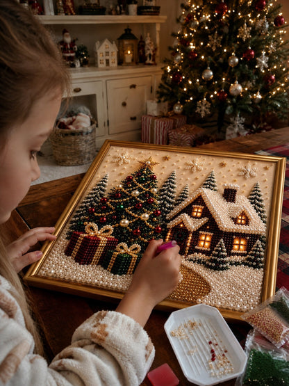 🎄🎅 Premium 3D-Perlen-Weihnachts-Wandkunst-Set | Luxuriöse beflockte Leinwand mit kratzfesten und lichtbeständigen Perlen für selbstgemachte Weihnachtsdekoration ⛄️❄️