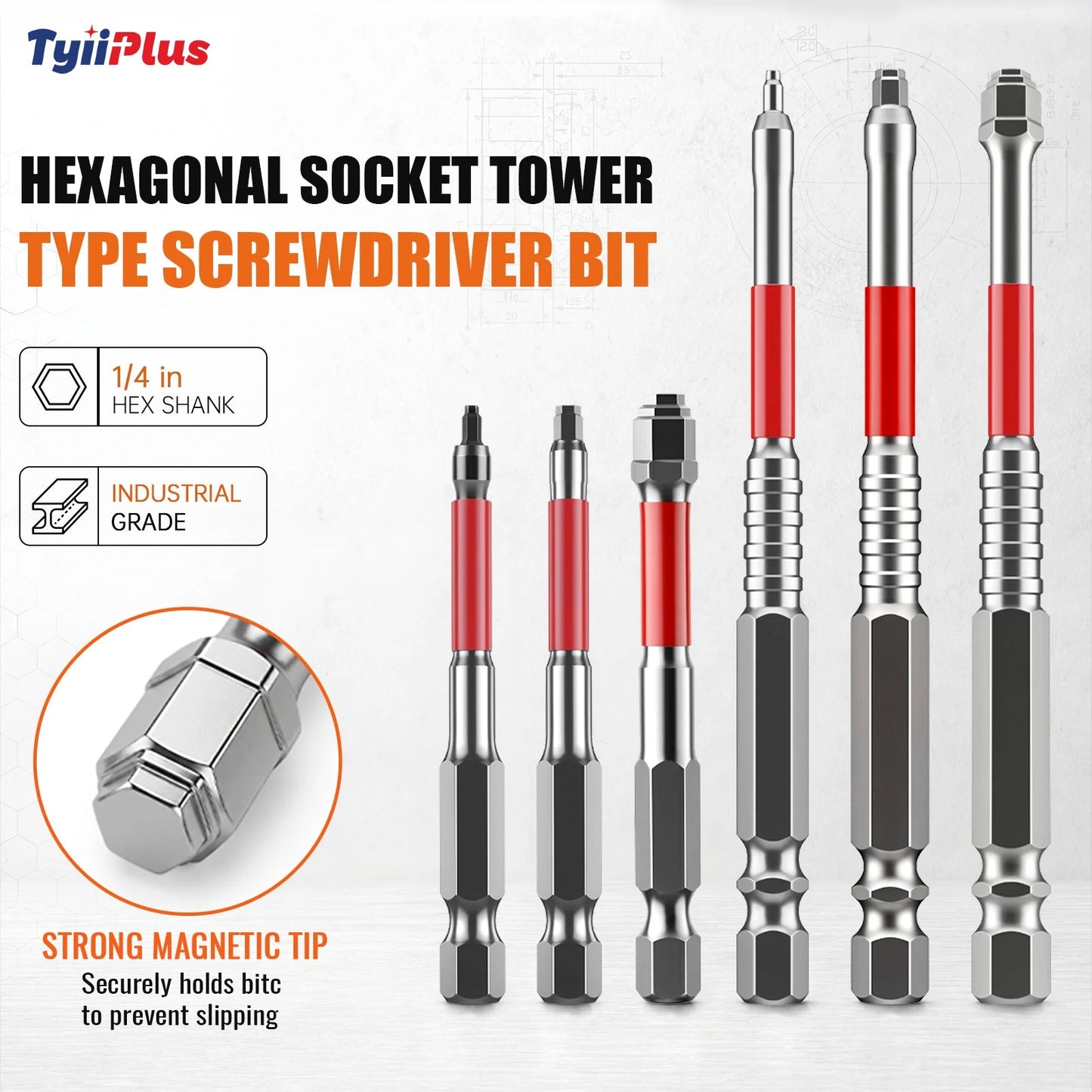6-Piece Magnetic Pagoda Hex Shank Screwdriver Bit Set