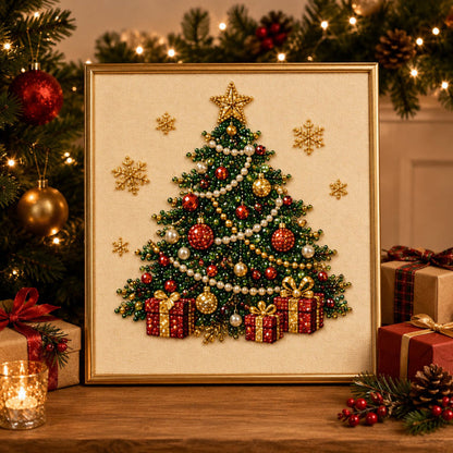 🎄🎅 Premium 3D-Perlen-Weihnachts-Wandkunst-Set | Luxuriöse beflockte Leinwand mit kratzfesten und lichtbeständigen Perlen für selbstgemachte Weihnachtsdekoration ⛄️❄️