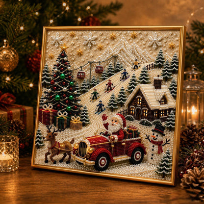🎄🎅 Premium 3D-Perlen-Weihnachts-Wandkunst-Set | Luxuriöse beflockte Leinwand mit kratzfesten und lichtbeständigen Perlen für selbstgemachte Weihnachtsdekoration ⛄️❄️
