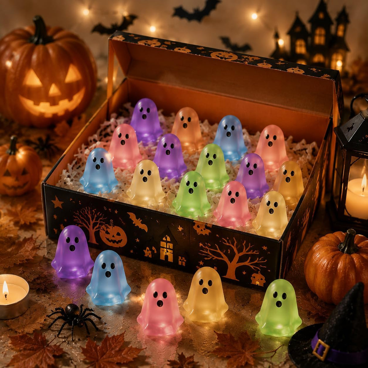 👻 Mini-Leuchtgeister – Bunte Halloween-Deko aus Harz