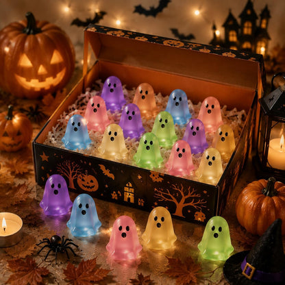 👻 Mini-Leuchtgeister – Bunte Halloween-Deko aus Harz