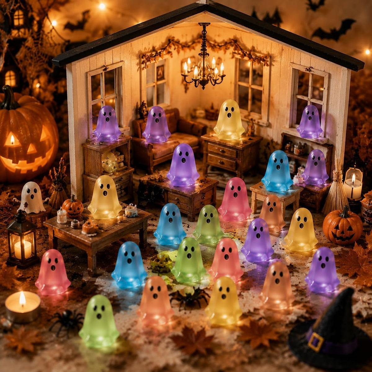 👻 Mini-Leuchtgeister – Bunte Halloween-Deko aus Harz