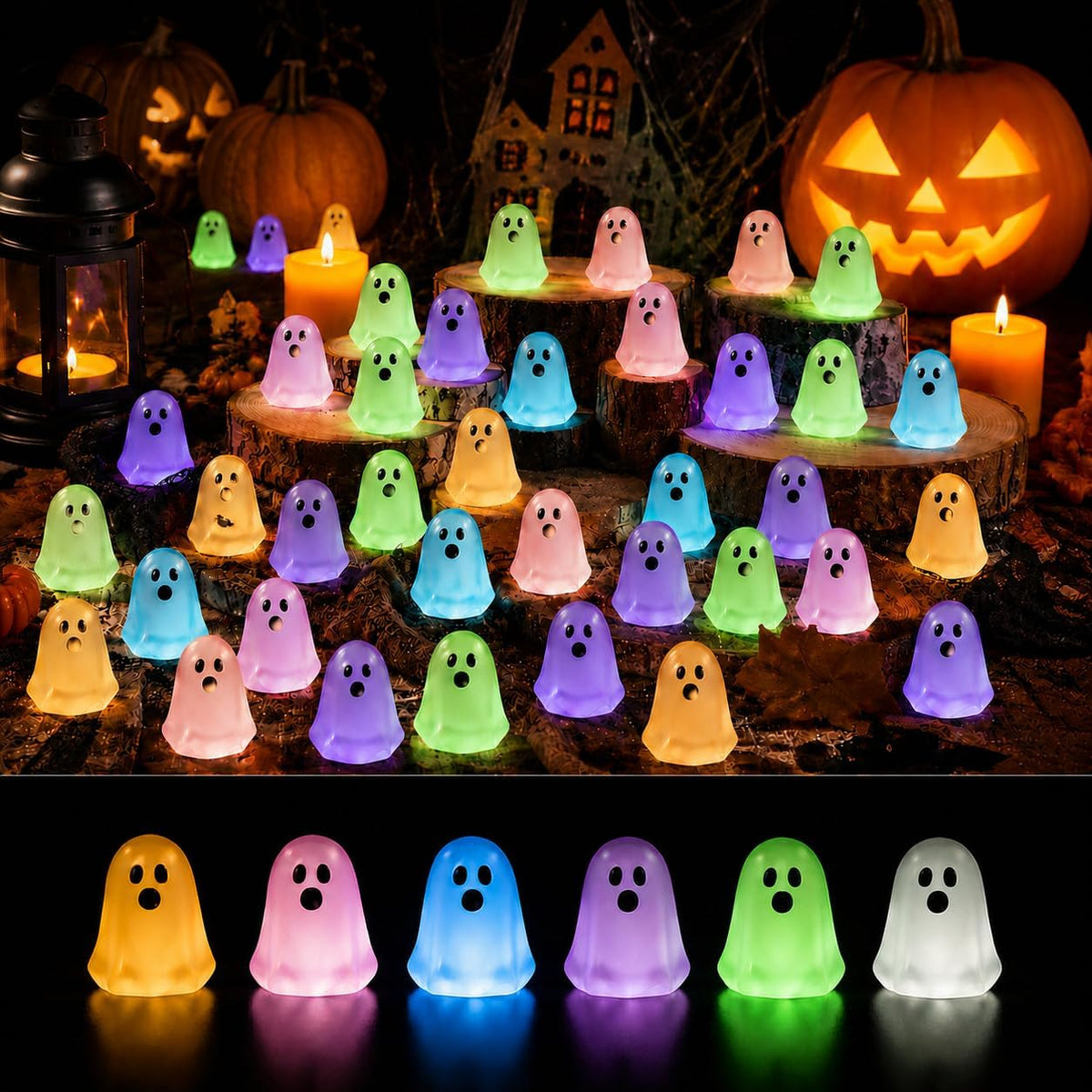 👻 Mini-Leuchtgeister – Bunte Halloween-Deko aus Harz