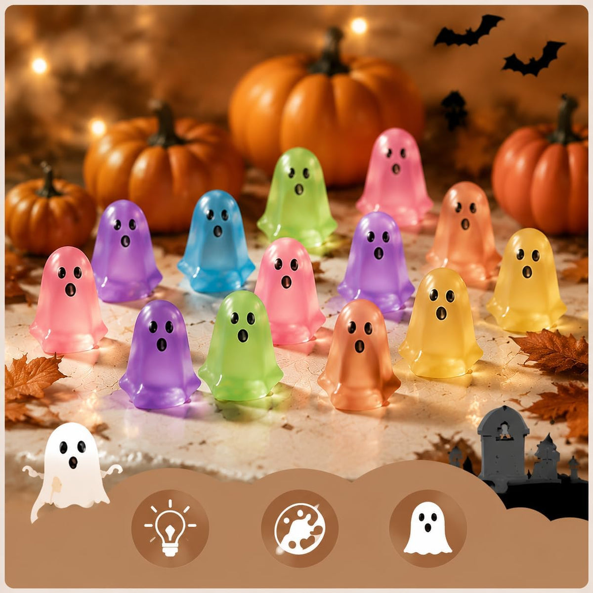 👻 Mini-Leuchtgeister – Bunte Halloween-Deko aus Harz