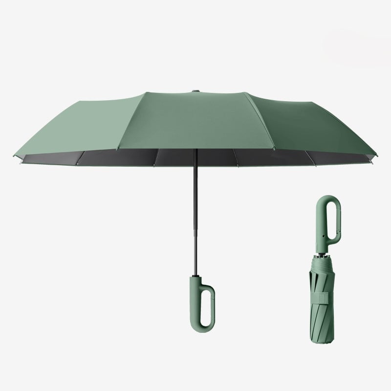Kreativer, windfester und verstärkter Regenschirm mit Ringgriff – automatischer Faltschirm