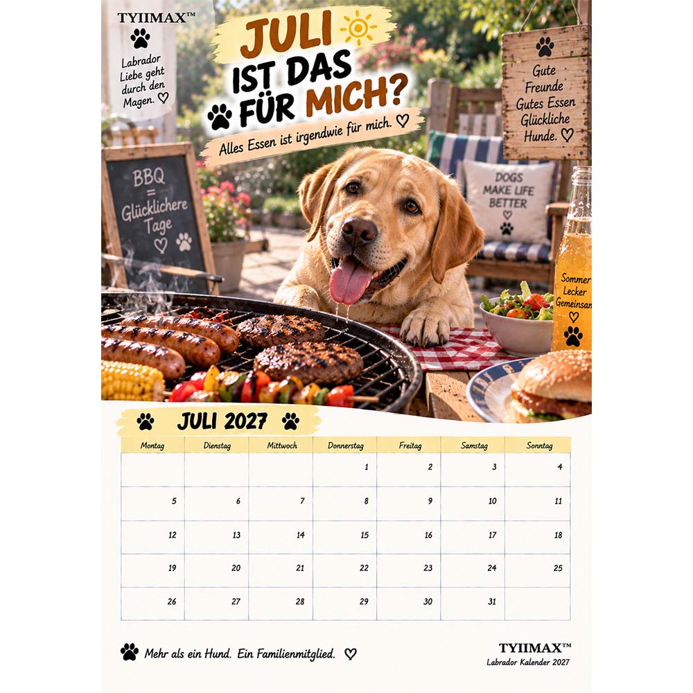 TYIIMAX™ Labrador Kalender 2027 – Lustiger Wandkalender für Labrador-Fans & Hundeliebhaber