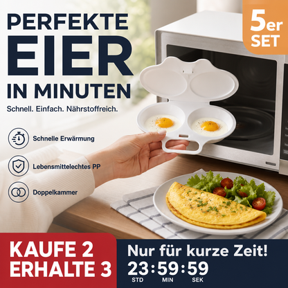 🍳Mikrowellen-Eierkocher mit Deckel und Griff – Schnell, sicher & platzsparend – Perfekt für das schnelle Frühstück, Weich- & Hartgekochte Eier in Minuten ✨