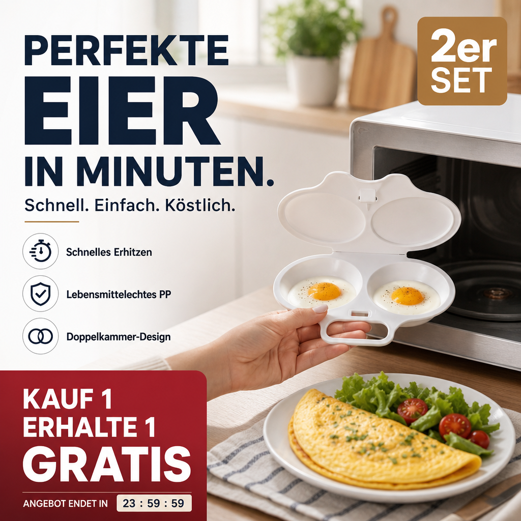 🍳Mikrowellen-Eierkocher mit Deckel und Griff – Schnell, sicher & platzsparend – Perfekt für das schnelle Frühstück, Weich- & Hartgekochte Eier in Minuten ✨