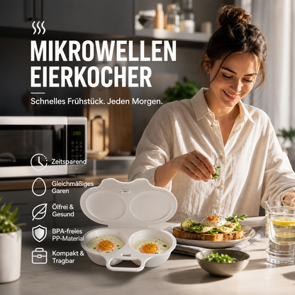 🍳Mikrowellen-Eierkocher mit Deckel und Griff – Schnell, sicher & platzsparend – Perfekt für das schnelle Frühstück, Weich- & Hartgekochte Eier in Minuten ✨