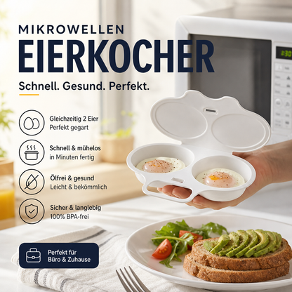 🍳Mikrowellen-Eierkocher mit Deckel und Griff – Schnell, sicher & platzsparend – Perfekt für das schnelle Frühstück, Weich- & Hartgekochte Eier in Minuten ✨
