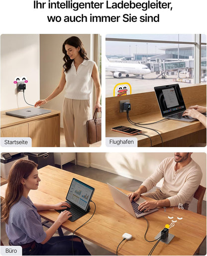 TYII™ 100W GaN USB-C Ladegerät mit Digitalanzeige – 3-Port Schnellladegerät mit intelligenter Leistungsverteilung