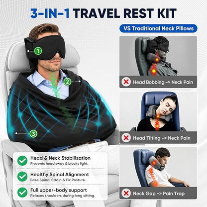 ✈️ TYII™ 3-in-1 Reisekissen mit Schlafmaske – Nackenstütze für Flugzeug, Auto & Zug