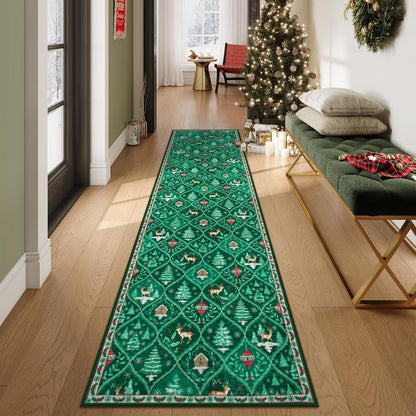 🎄Weihnachtsteppich mit Rentieren und Weihnachtsmann