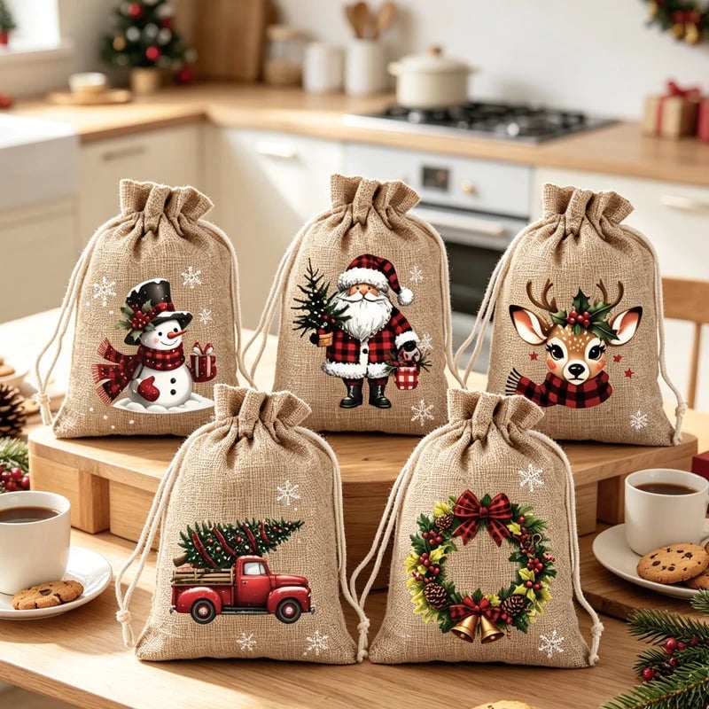 🎁 Weihnachts-Geschenkbeutel mit Kordelzug – Festliche Weihnachtsmann- & Rentiermotive, Doppel-Kordelzug & strapazierfähiger Stoff ✨