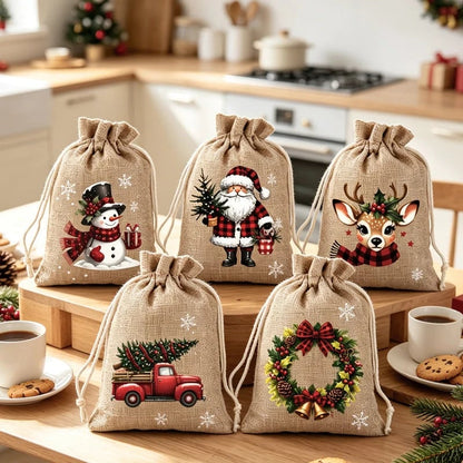 🎁 Weihnachts-Geschenkbeutel mit Kordelzug – Festliche Weihnachtsmann- & Rentiermotive, Doppel-Kordelzug & strapazierfähiger Stoff ✨