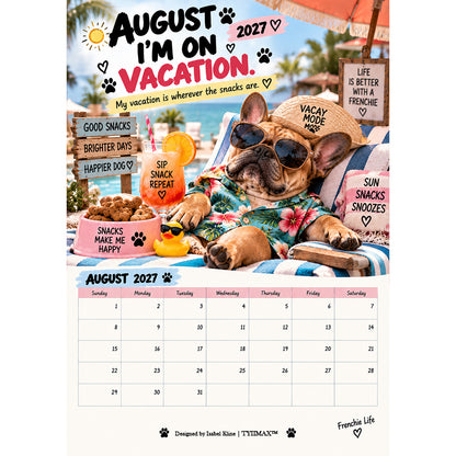 TYIIMAX™ Französische Bulldogge-Kalender 2027 – Lustiger Wandkalender mit Französischen Bulldoggen, 12-Monats-Hundekalender für Liebhaber der Rasse