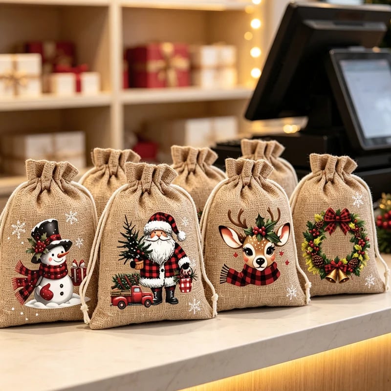 🎁 Weihnachts-Geschenkbeutel mit Kordelzug – Festliche Weihnachtsmann- & Rentiermotive, Doppel-Kordelzug & strapazierfähiger Stoff ✨