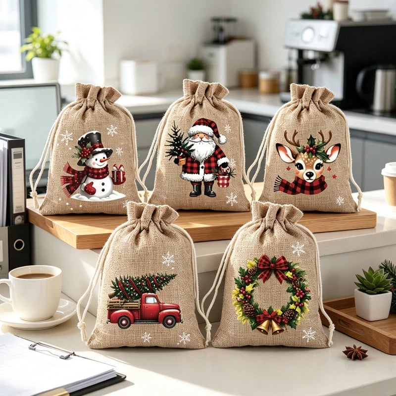 🎁 Weihnachts-Geschenkbeutel mit Kordelzug – Festliche Weihnachtsmann- & Rentiermotive, Doppel-Kordelzug & strapazierfähiger Stoff ✨