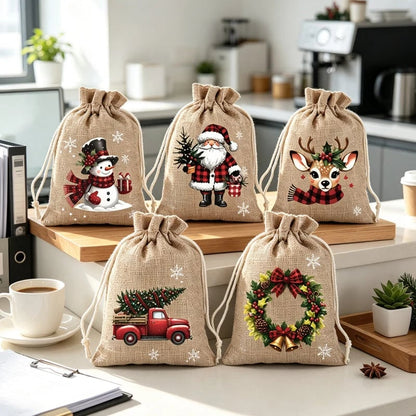 🎁 Weihnachts-Geschenkbeutel mit Kordelzug – Festliche Weihnachtsmann- & Rentiermotive, Doppel-Kordelzug & strapazierfähiger Stoff ✨