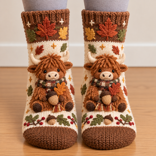 🧦🍂 3D-Stricksocken im Herbst-Look – Kuschelige Cottage-Socken für gemütliche Tage