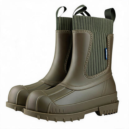 Martin-Regenstiefel für Damen, modische, wasserdichte Schuhe in Wadenhöhe, rutschfeste, bequeme Regenstiefel aus Flyknit-Material und Gummi