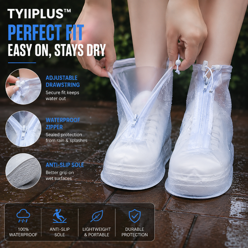 TYIIPLUS™ Waterproof Shoe Covers with Zipper & Adjustable Drawstring