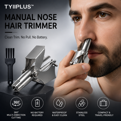 TYIIPLUS™ Manual Nose Hair Trimmer – Stainless Steel 360° Trimmer, Waterproof & No Battery Required