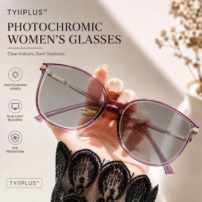 TYIIPLUS™ Women's Photochromic Prescription Glasses – Oversized Fashion Frames with Blue Light Protection