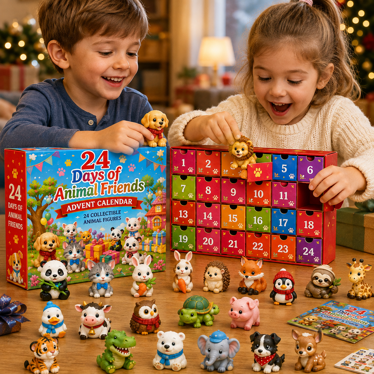 TYIIMAX™ „Tierfreunde“ Weihnachts-Adventskalender (24 Tage) – Ein Countdown-Geschenk für Kinder mit 24 sammelbaren Tierfiguren