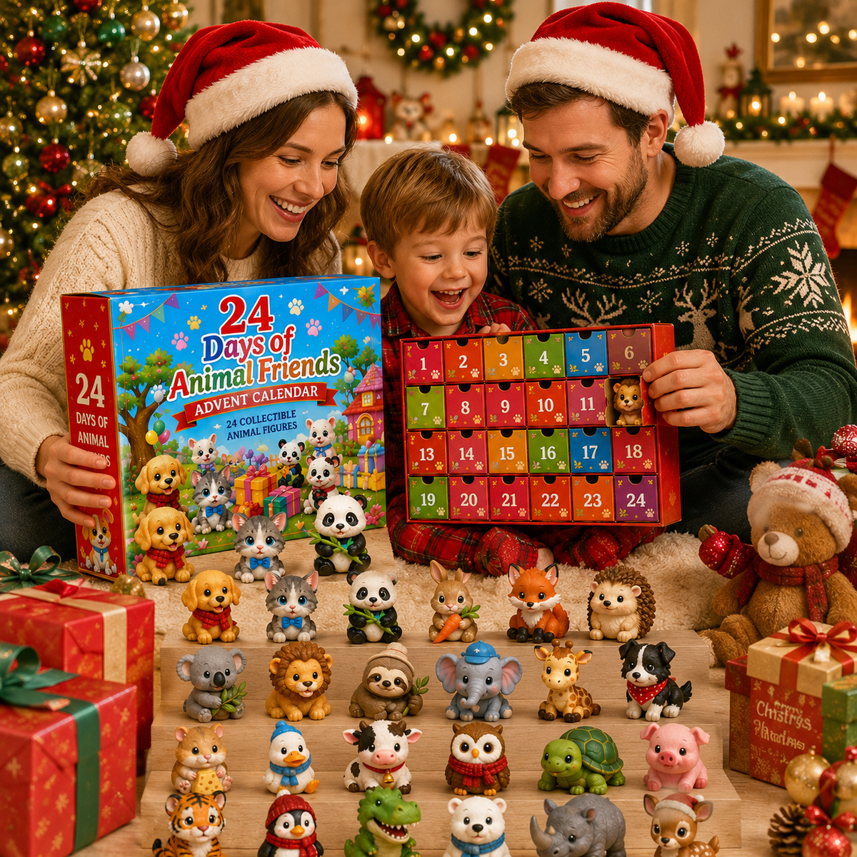 TYIIMAX™ „Tierfreunde“ Weihnachts-Adventskalender (24 Tage) – Ein Countdown-Geschenk für Kinder mit 24 sammelbaren Tierfiguren
