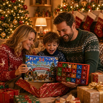 TYIIMAX™ 24-Tage-Adventskalender für Hundefreunde – Ein Weihnachtsgeschenk für Kinder mit 24 sammelbaren Hunde