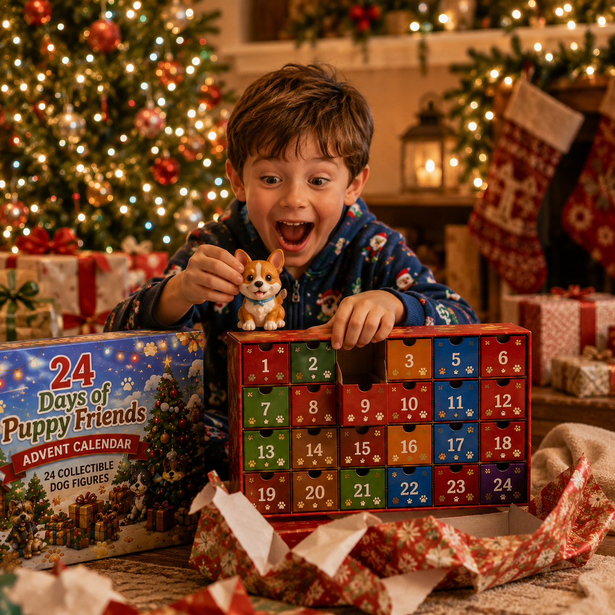 TYIIMAX™ 24-Tage-Adventskalender für Hundefreunde – Ein Weihnachtsgeschenk für Kinder mit 24 sammelbaren Hunde