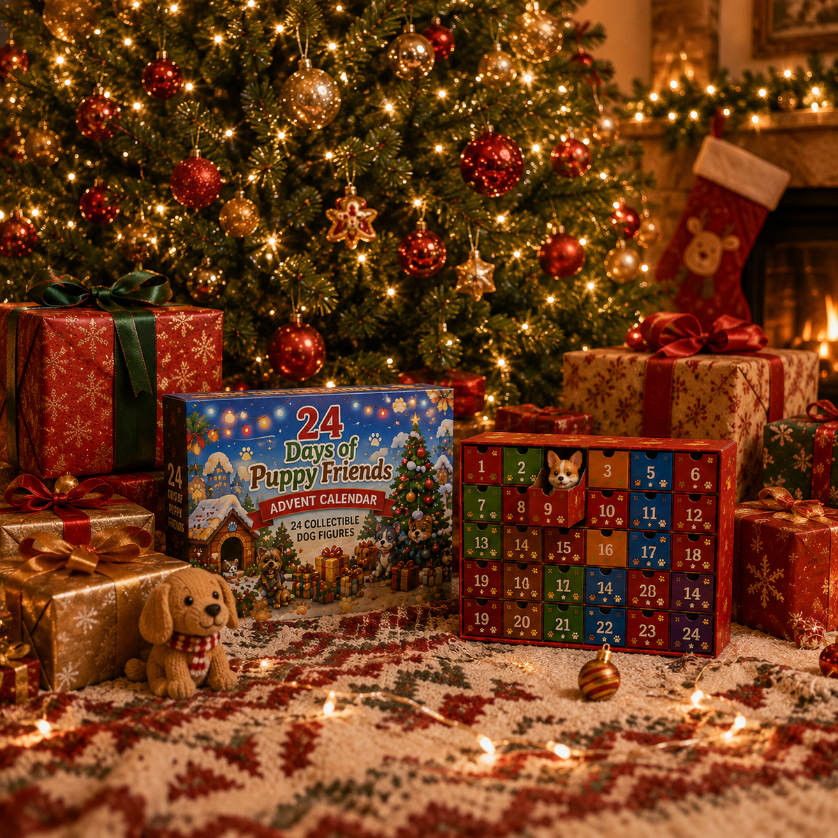 TYIIMAX™ 24-Tage-Adventskalender für Hundefreunde – Ein Weihnachtsgeschenk für Kinder mit 24 sammelbaren Hunde