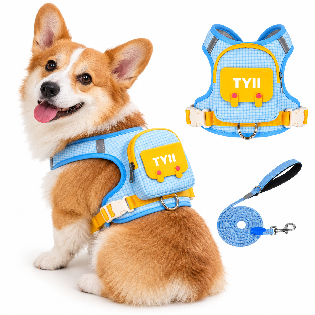 TYIIMAX™ Hunde-Rucksackweste mit Borstenmuster (inkl. Leine) – Leichte, stoßfeste Hundeweste mit Aufbewahrungstaschen und reflektierendem, atmungsaktivem Design