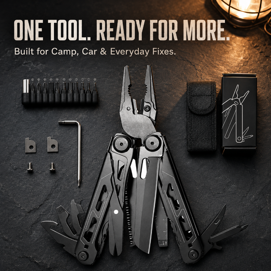 TYIIPLUS™ 28-in-1 Multitool with Large Scissors | Compact Outdoor Tool for Camping & Repairs