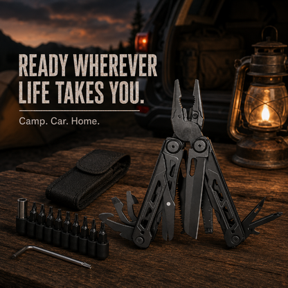 TYIIPLUS™ 28-in-1 Multitool with Large Scissors | Compact Outdoor Tool for Camping & Repairs