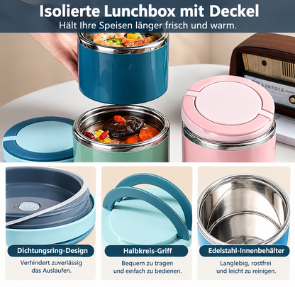 TYIIMAX™ Isolierte Lunchbox aus Edelstahl mit Griff – Auslaufsicherer und stapelbarer Lebensmittelbehälter, geeignet für Büro, Schule und Reisen