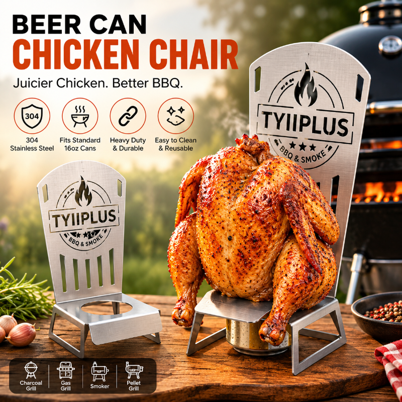 TYIIPLUS™ Beer Can Chicken Chair – Heavy Duty 304 Stainless Steel BBQ Roaster Stand for 16oz Beer Cans