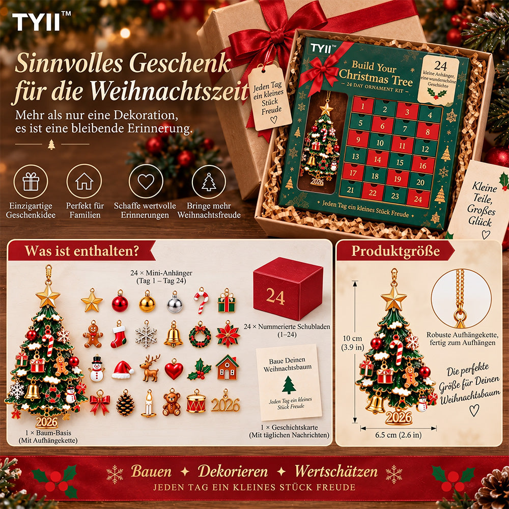 TYII™ 2026 Baue deinen Weihnachtsbaum DIY-Adventskalender – 24-Tage-Countdown mit festlichem Weihnachtsbaumschmuck