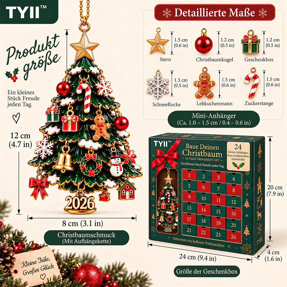 TYII™ 2026 Baue deinen Weihnachtsbaum DIY-Adventskalender – 24-Tage-Countdown mit festlichem Weihnachtsbaumschmuck