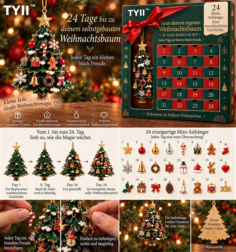 TYII™ 2026 Baue deinen Weihnachtsbaum DIY-Adventskalender – 24-Tage-Countdown mit festlichem Weihnachtsbaumschmuck