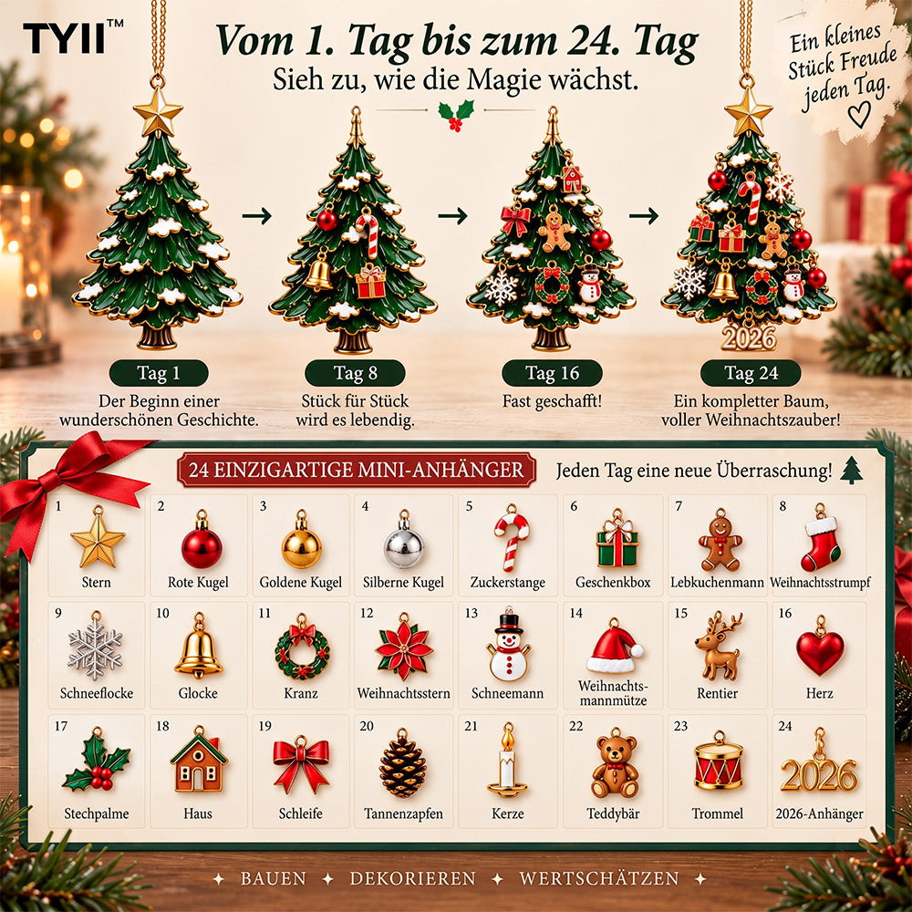 TYII™ 2026 Baue deinen Weihnachtsbaum DIY-Adventskalender – 24-Tage-Countdown mit festlichem Weihnachtsbaumschmuck